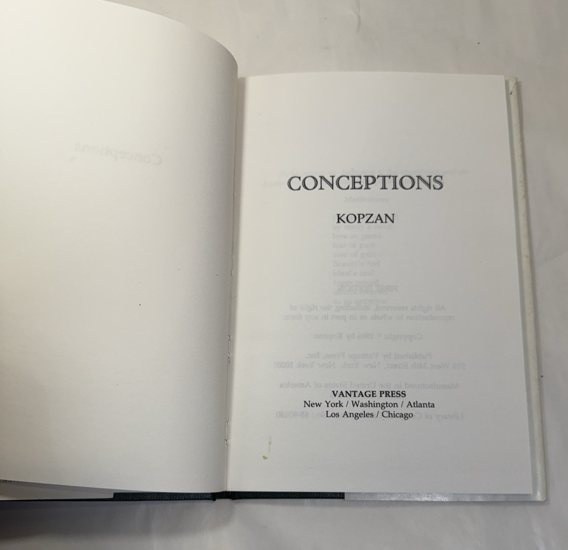 Conceptions – Kopzan – HC/DJ – Vantage Press, 1986 – First Edition
