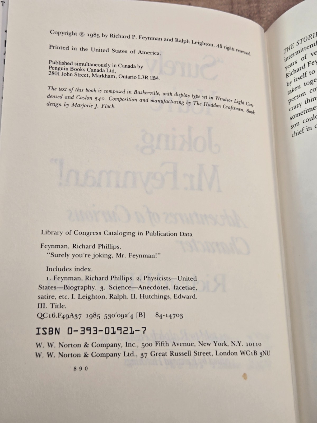 Vtg “SURELY YOU’RE JOKING, MR. FEYNMAN!” Richard Feynman 1985 HC/DJ Norton & Co.
