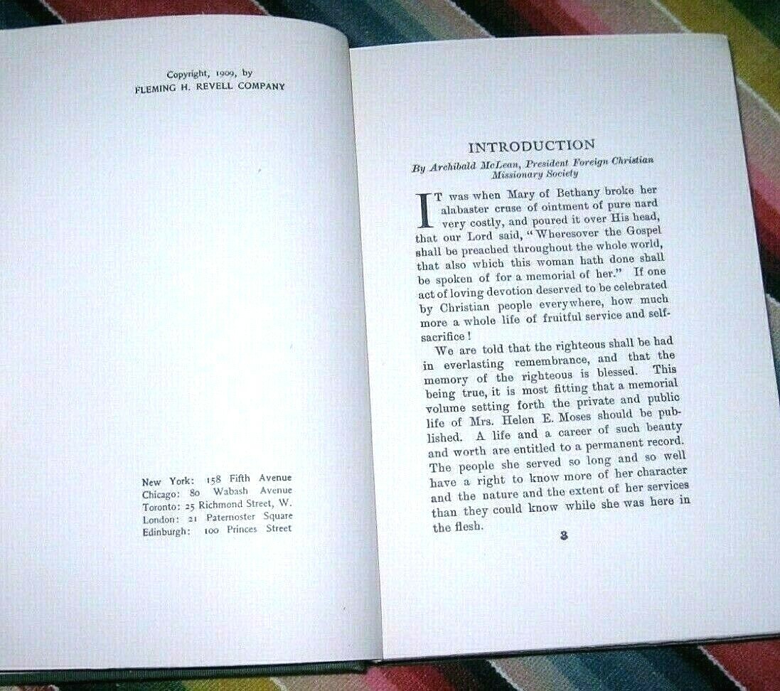 1909 Helen E. Moses of the Christian Woman’s Board of Missions