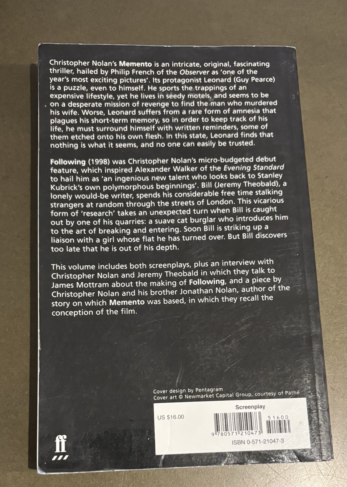 Memento and Following Paperback Christopher Nolan