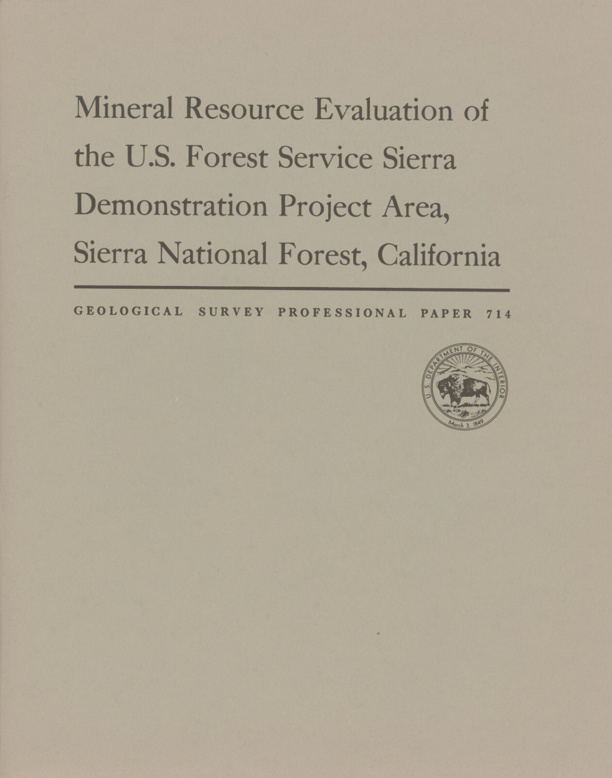Mineral Resource Evaluation of the Sierra Demonstration Project Area, California