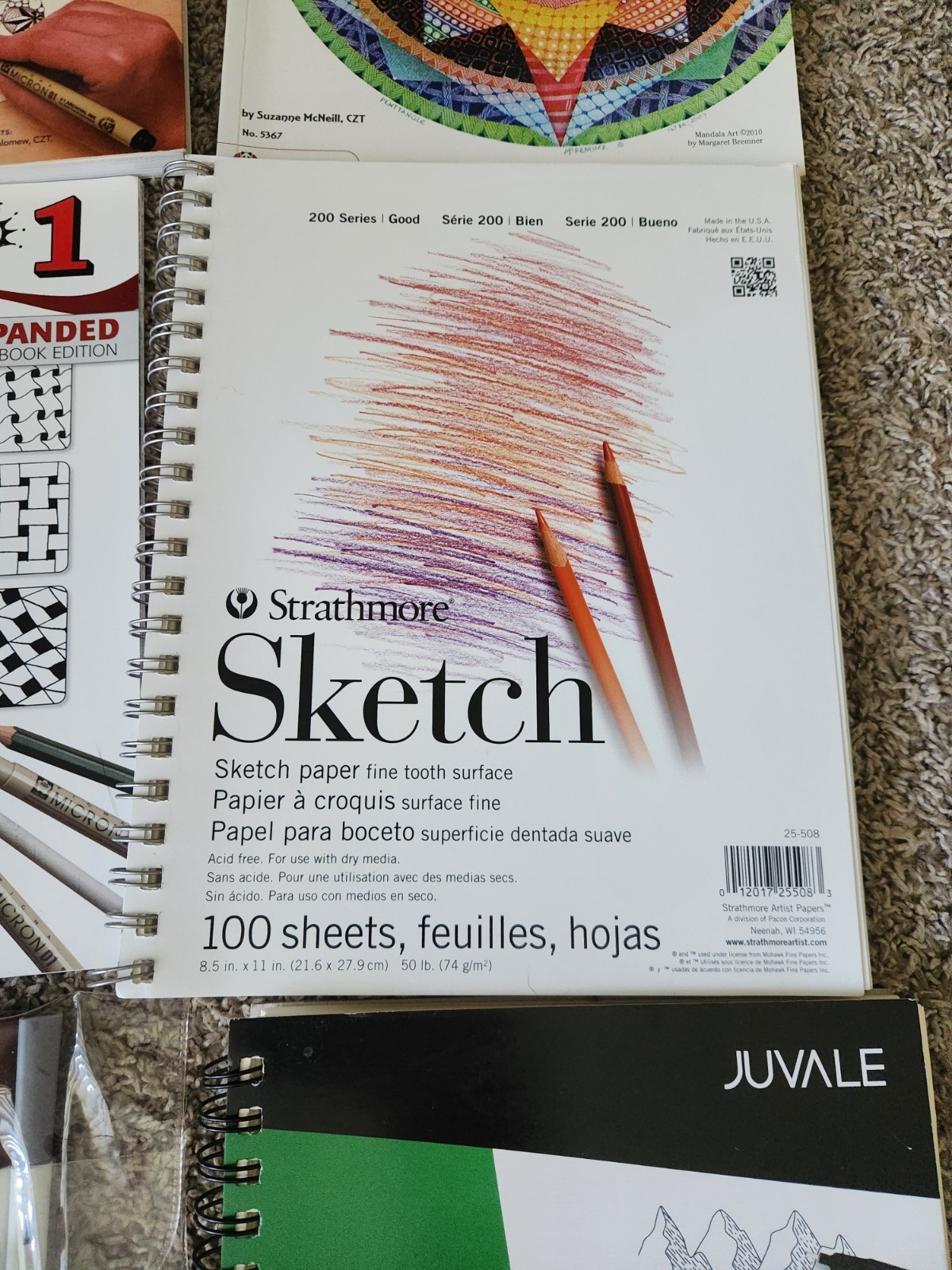 3 Zentangle Coloring Work books. 2 Sketch Books, 30 Color Dual Brush Pens