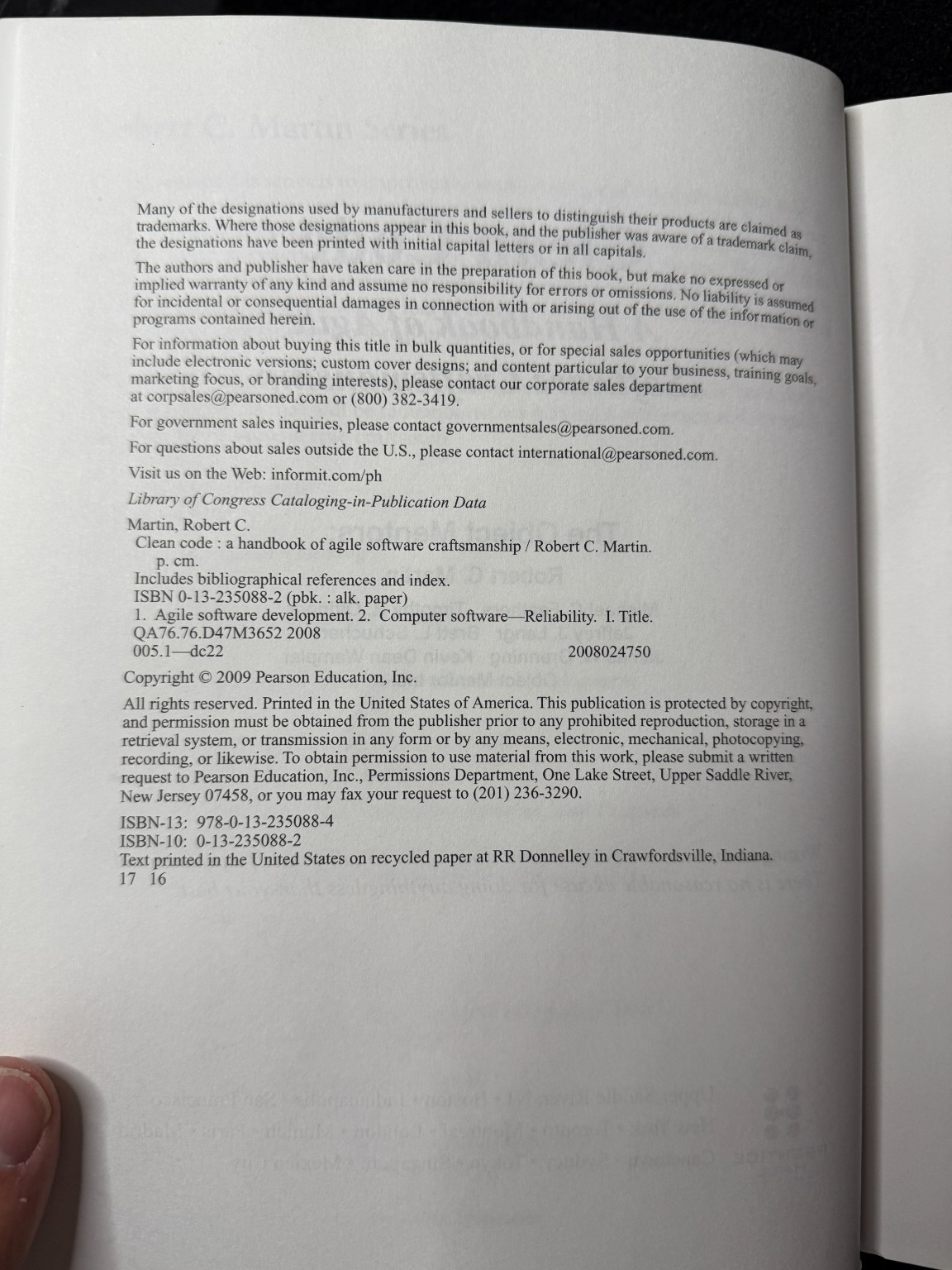 Clean Code Handbook Agile Software Craftsmanship Robert C Martin 2009