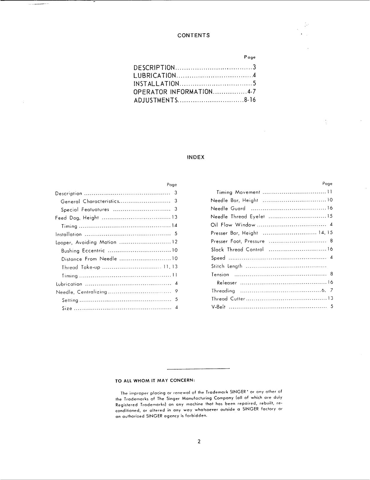 SINGER 261U Sewing Machine Service Manual – METAL COIL BOUND – PROTECTIVE COVERS
