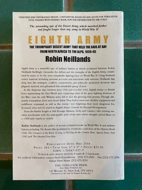 Eighth Army by Robin Neillands WWII 1939-45 First Edition PB Overlook paperback