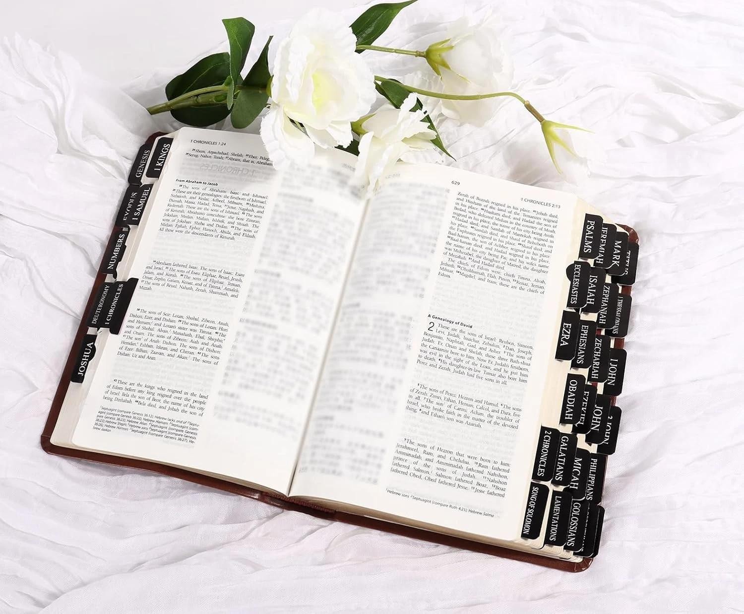 Black Bible Tabs for Men – Paper Index Tabs for Scripture Study & Chapter Marker