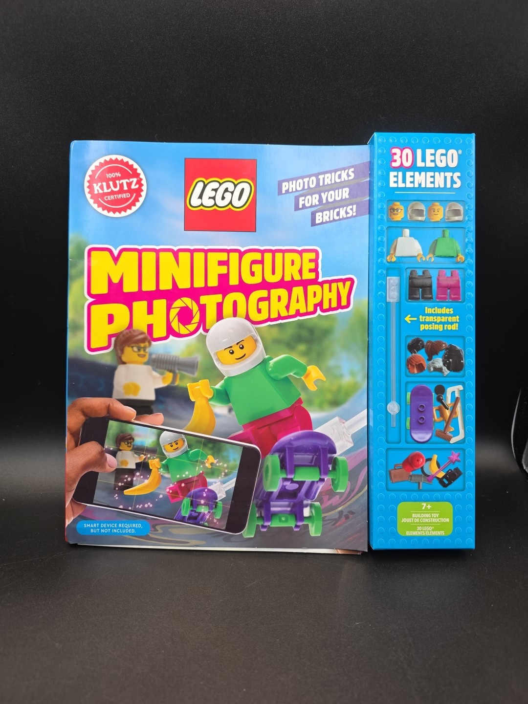 Klutz LEGO Minifigure Photography Book w/ 30 Pieces, Posing Rod, Backgrounds 7+