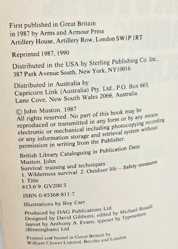 Survival Training and Techniques by John Muston, 1990