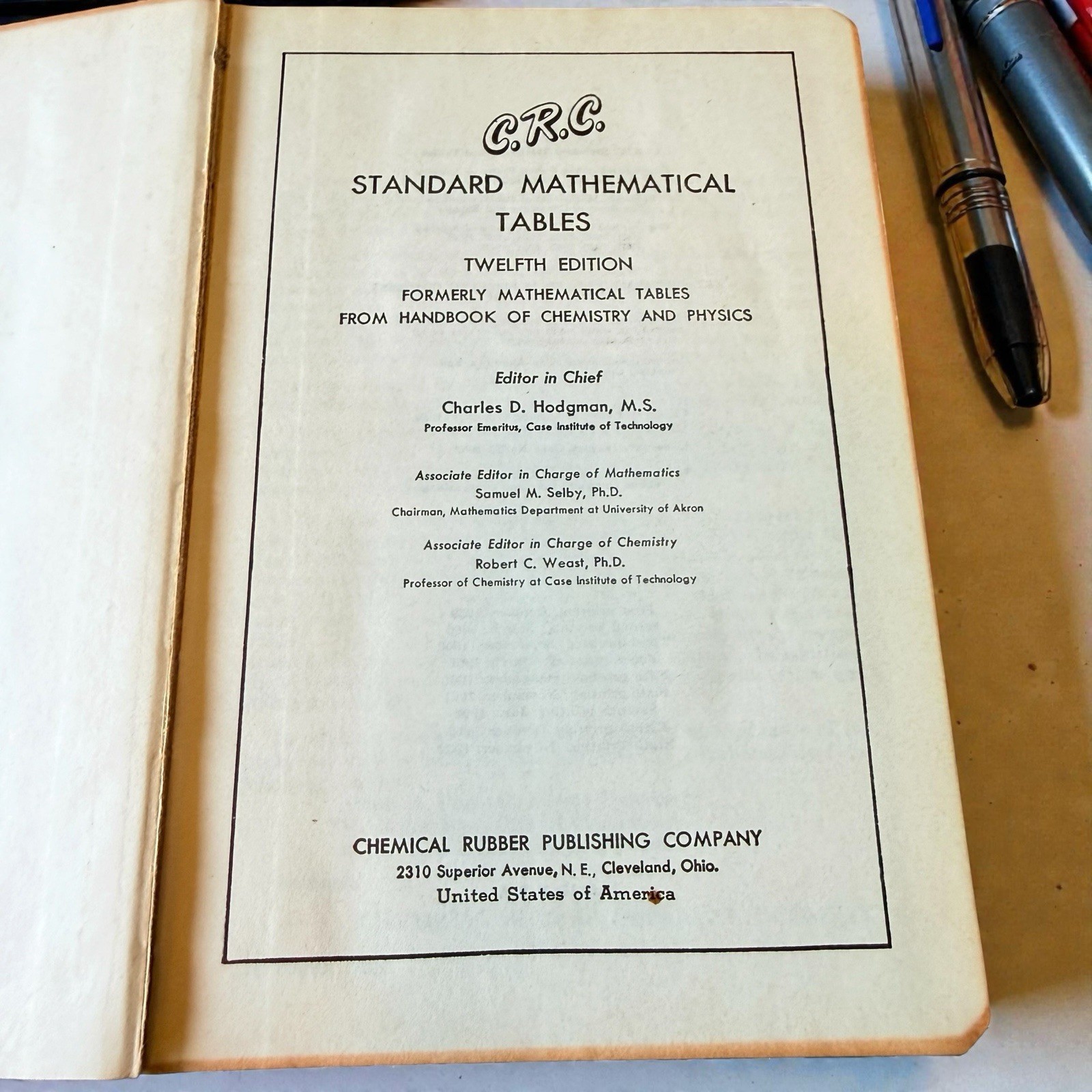 CRC Standard Mathematical Tables 12th Edition 1962 Chemical Rubber HC