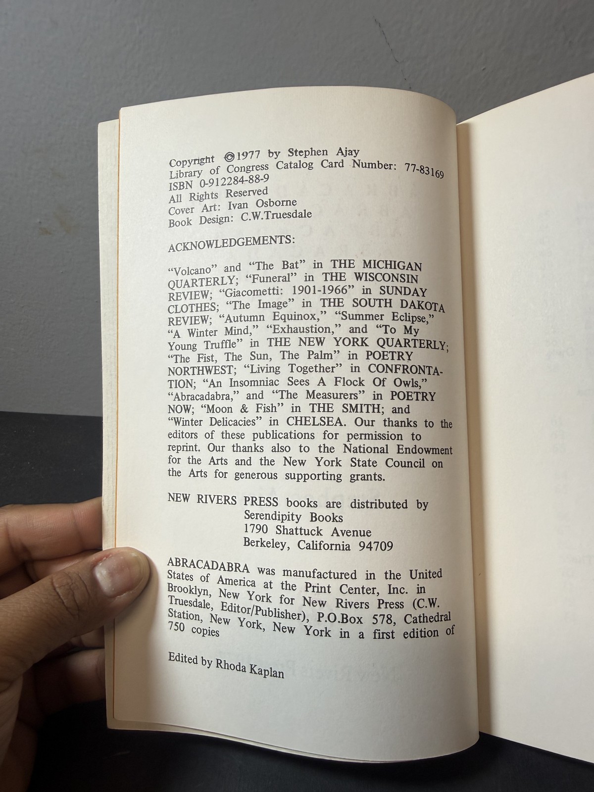 Abracadabra by Stephen Ajay – First Edition 1977 New Rivers Press Poetry Book