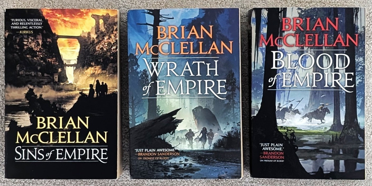 Brian McClellan = GODS OF BLOOD AND POWER = 3 softcovers – Blood + Wrath + Sins