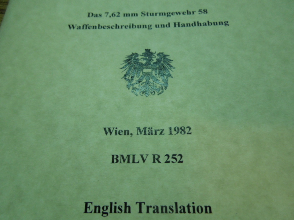 Austrian Army Sturmgewehr STG 58 FAL Rifle Manual 55 Pages English Translation 