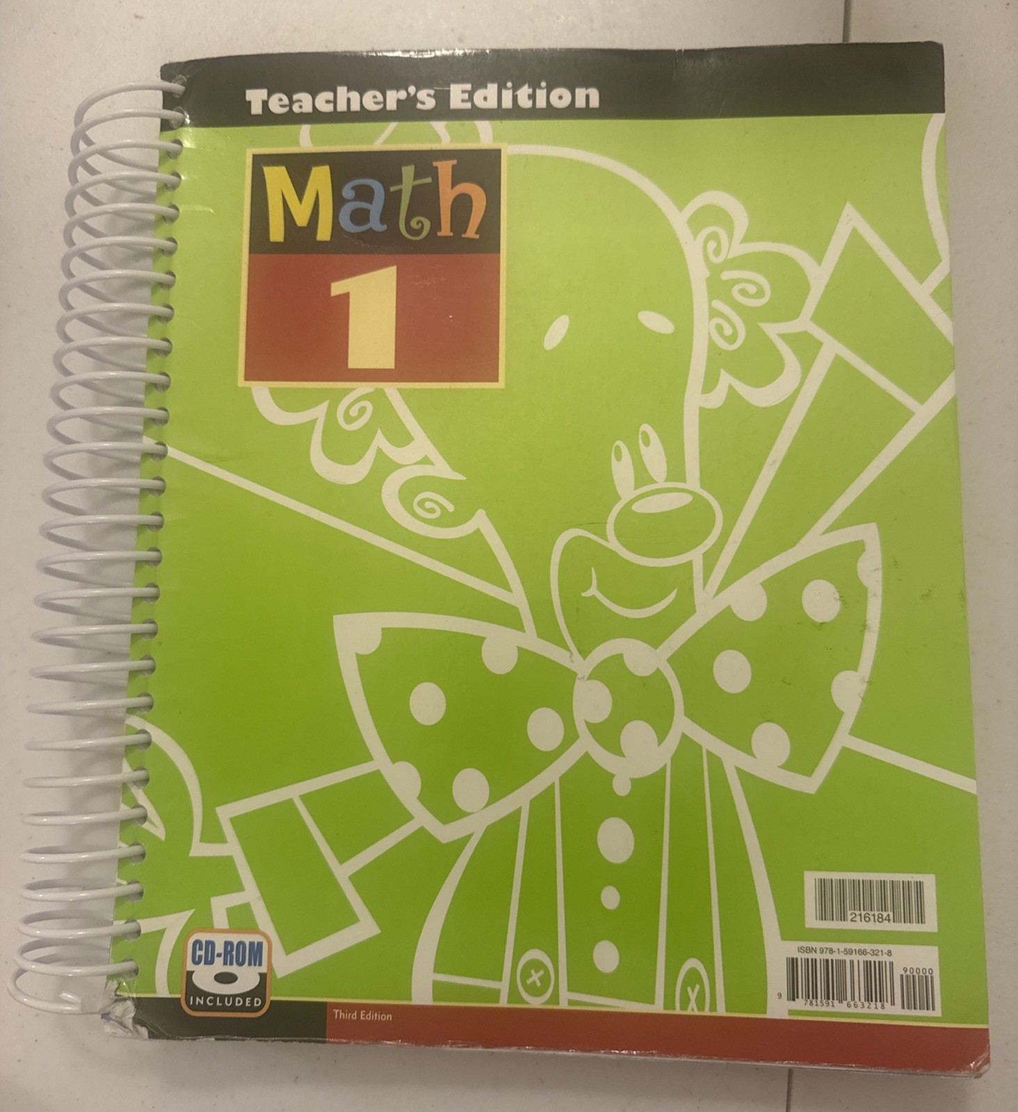 TEACHERS EDITION Math Grade 1 3rd Edition Bob Jones Univ Spiral Bound -Very Good