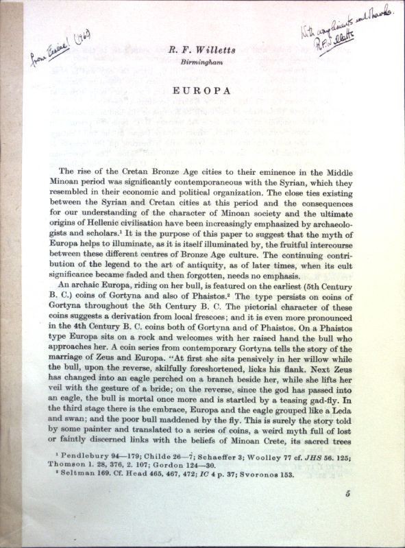 Europa; Sonderdruck aus: keine Angabe. Willetts, R. F.: