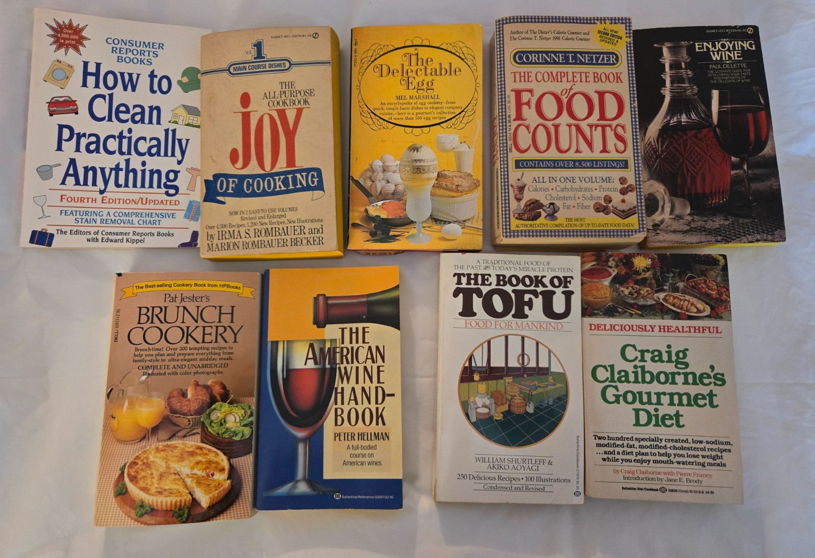 Vintage Cookbooks Lot 9 Joy of Cooking Book of Tofu Wine Gourmet Diet Reference