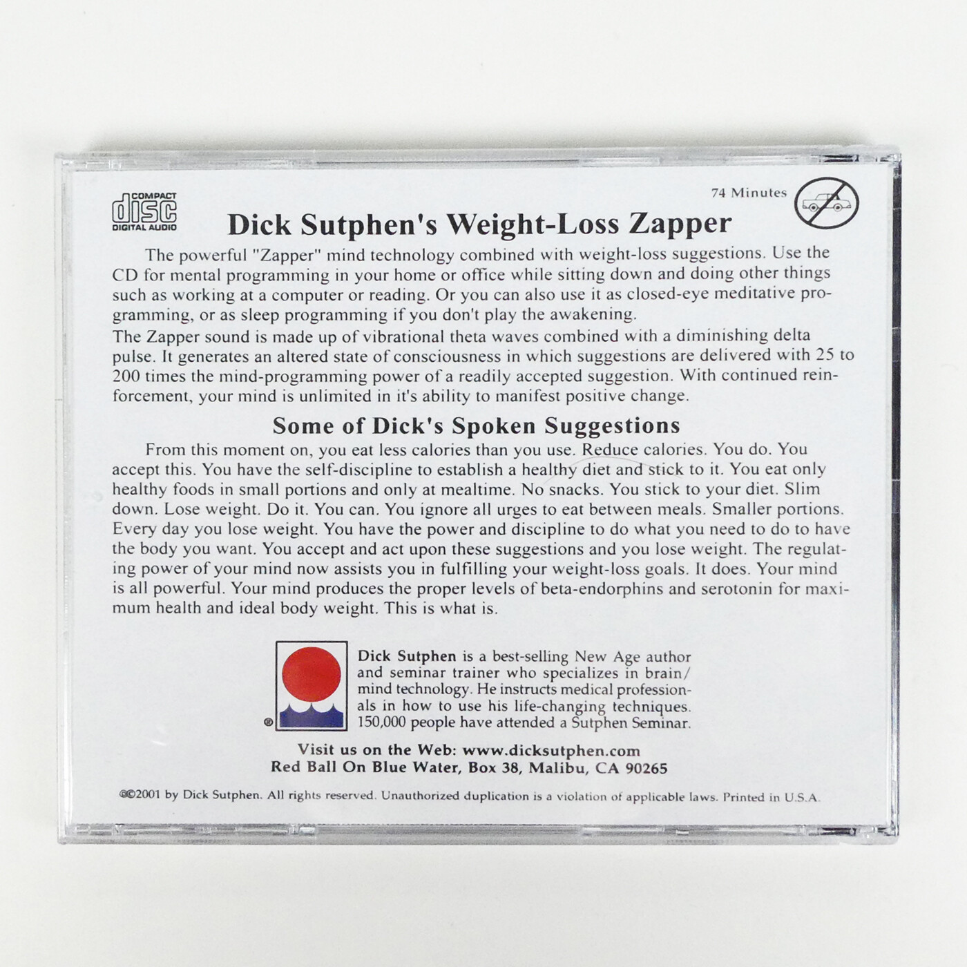 WEIGHT LOSS SELF HYPNOSIS CD Zapper Dick Sutphen Guided Meditation WILL POWER