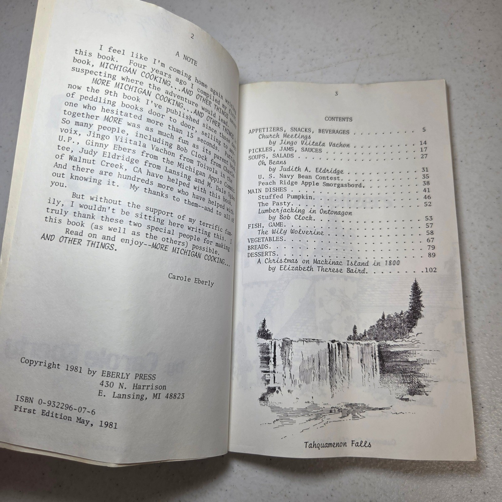 More Michigan Cooking and Other Things Carole Eberly 1st Ed 1981 Fayette Detroit
