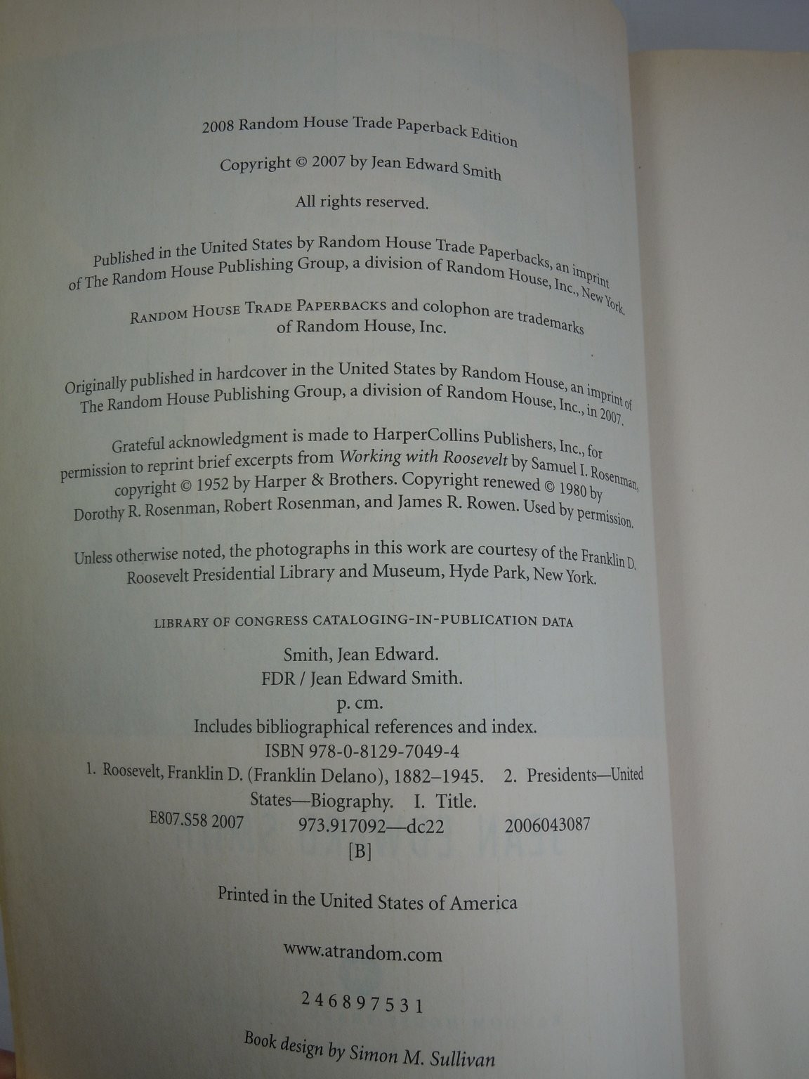 FDR Jean Edward Smith 2008 Trade Paperback Biography Random House