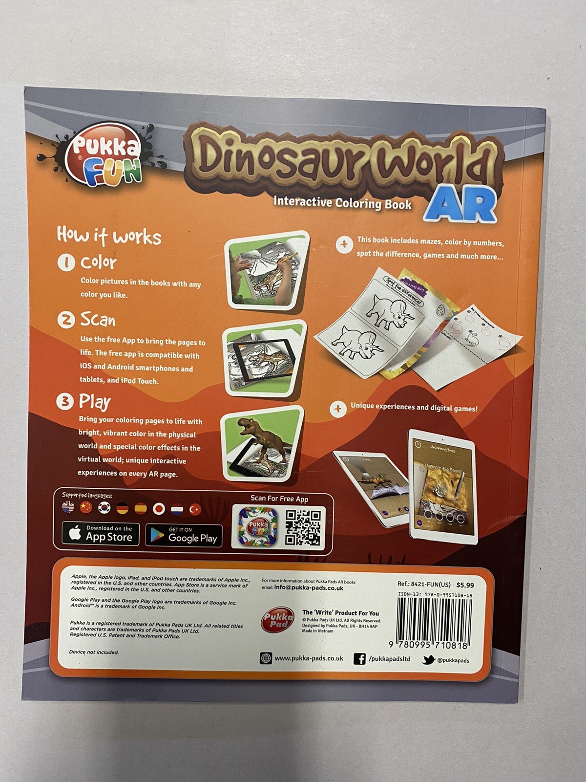 6 COPIES DINOSAUR WORLD Pukka 8421-FUN Coloring Book Book Free Shipping