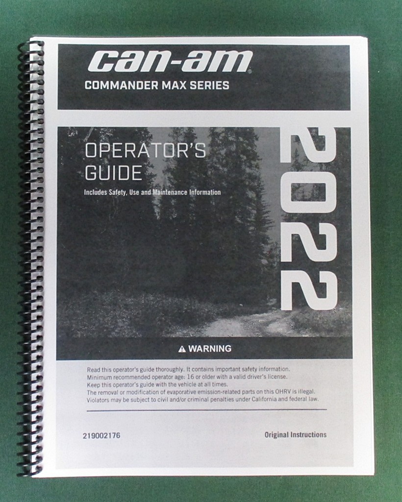 2022 Can-Am Commander MX XT-P Owner’s Manual: 228 Pages & Protective Covers!