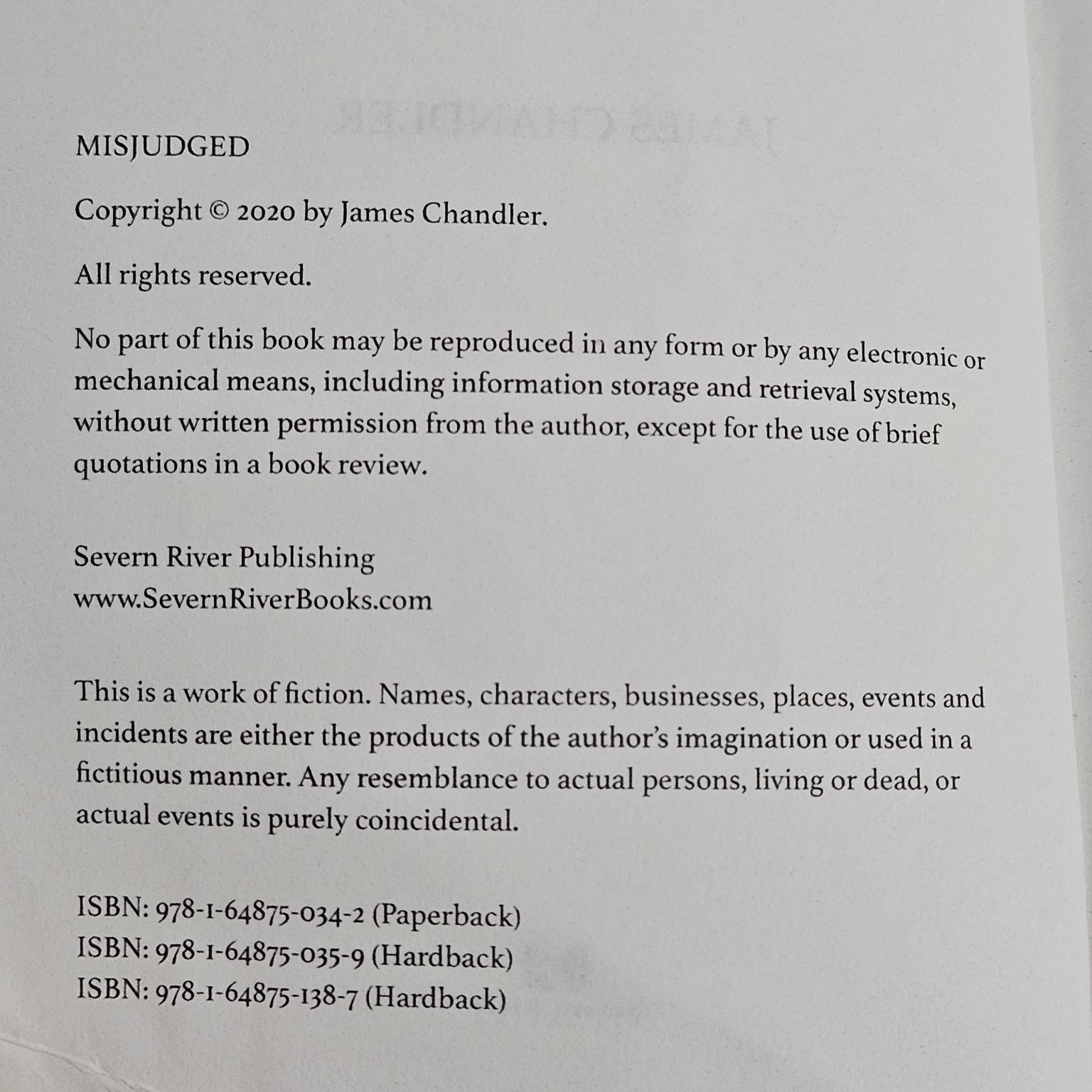 Misjudged James Chandler 2020 Paperback Legal Thriller Severn River Publishing