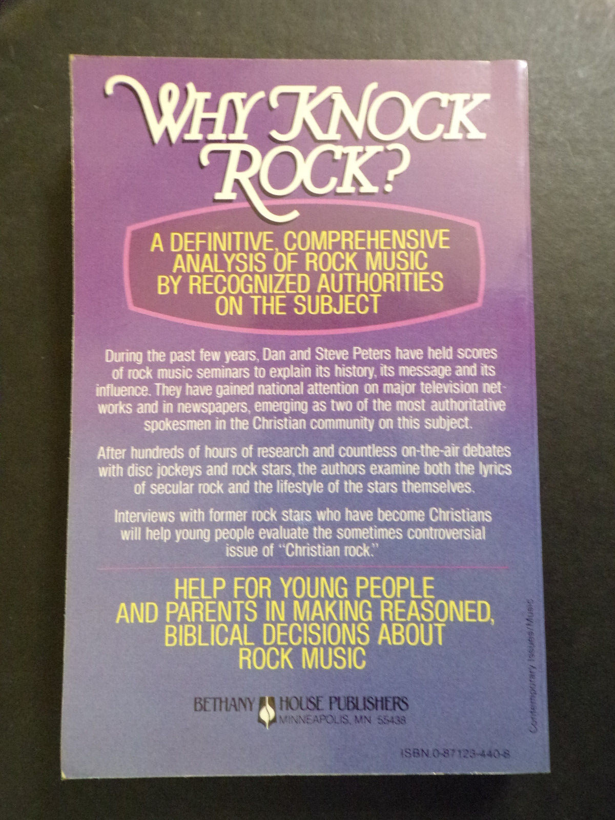 Why Knock Rock? (Bethany House 1967) Dan & Steve Peters, PB, J71