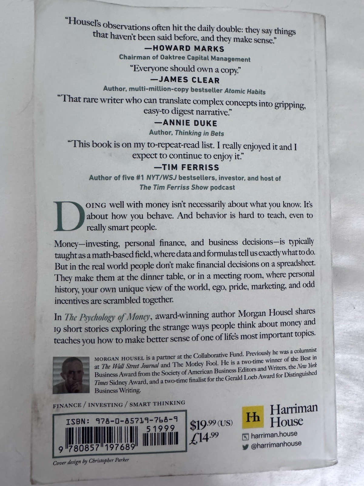 The Psychology of Money Morgan Housel Paperback Harriman House Finance 2020