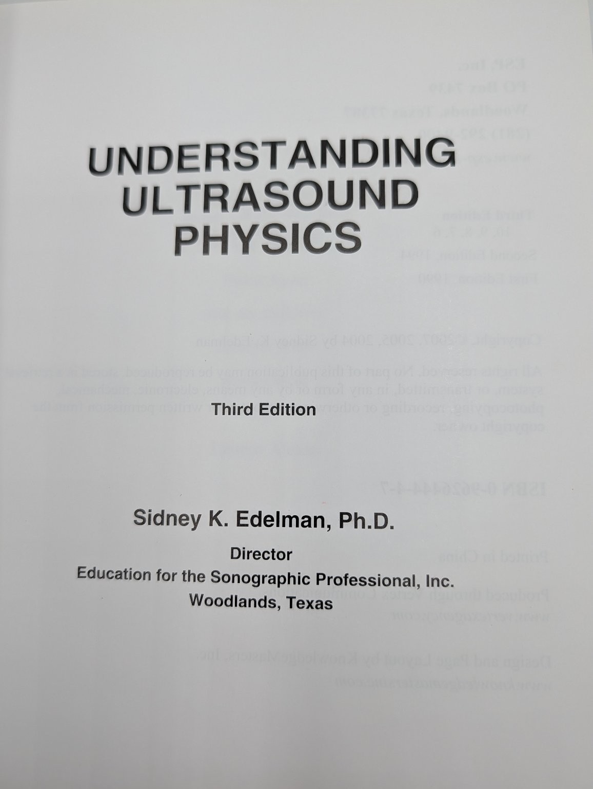 Understanding Ultrasound Physics Edelman Third Edition ESP Inc. Medical