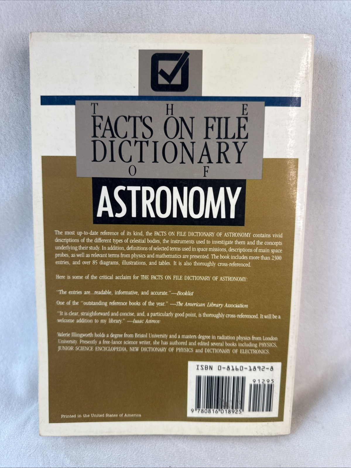THE FACTS ON FILE DICTIONARY OF ASTRONOMY By Valerie Illingworth & Facts On Inc