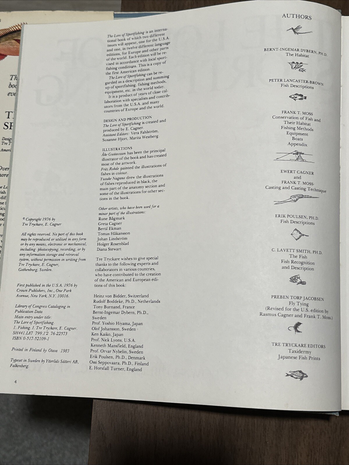 The Lore Of Sportfishing 419 Pages Tre Tryckare and E Cagner  1976.