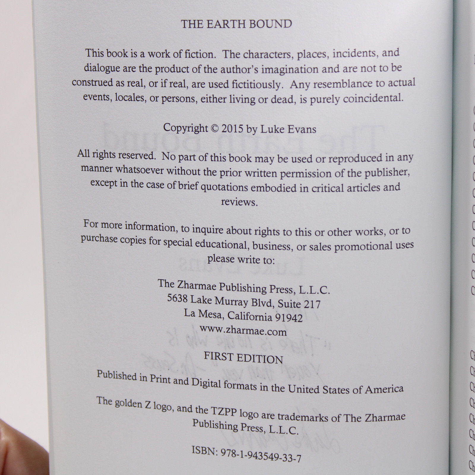 SIGNED THE EARTH BOUND By Luke Evans Paperback Book 1st Edition Good Copy 2015