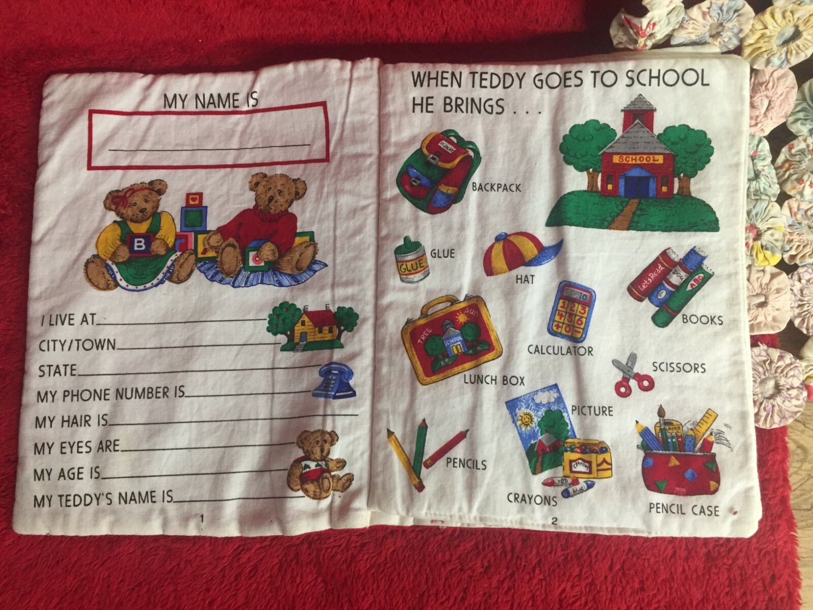 Quilted Learning with Teddy Soft Book ABCs Letters Numbers Learning Book