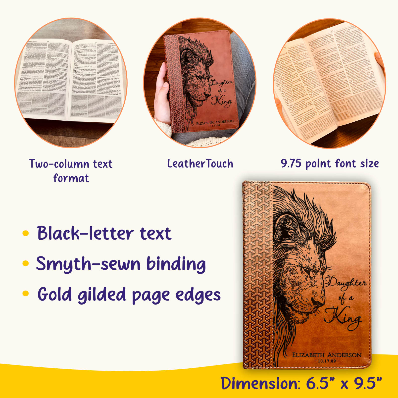 Personalized KJV Study Bible, Daughter of a King Lion Design, Name Engraved