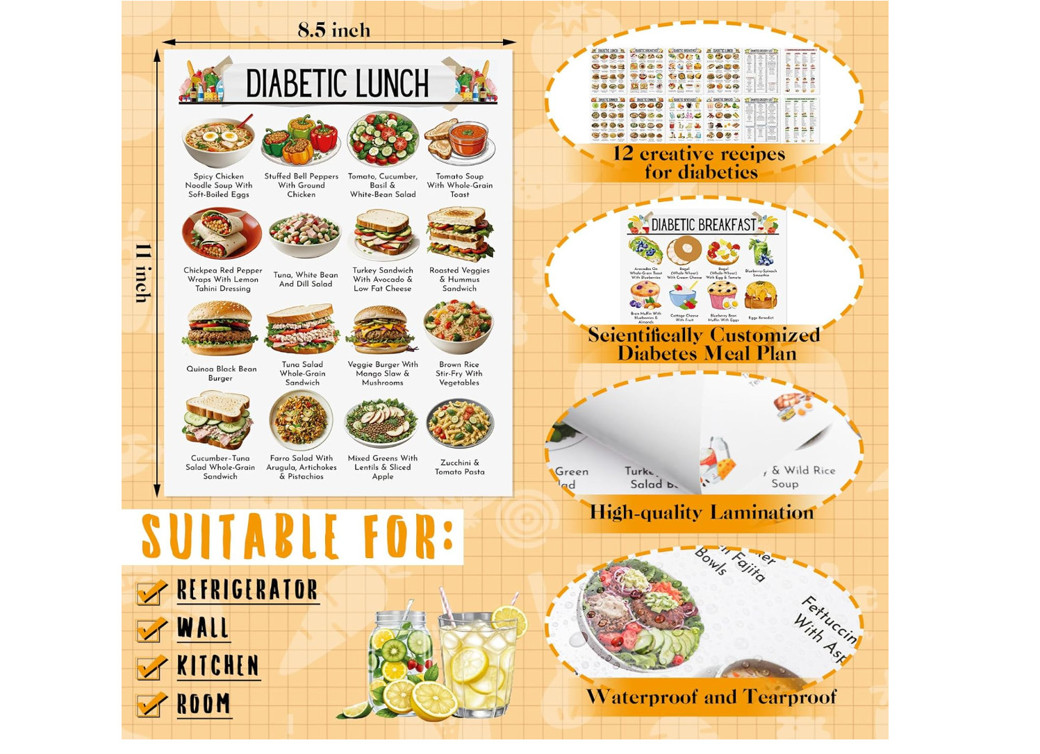 12Pcs Diabetes Food List Chart Low Carb Glycemic Index Diet Plan Meal Guide
