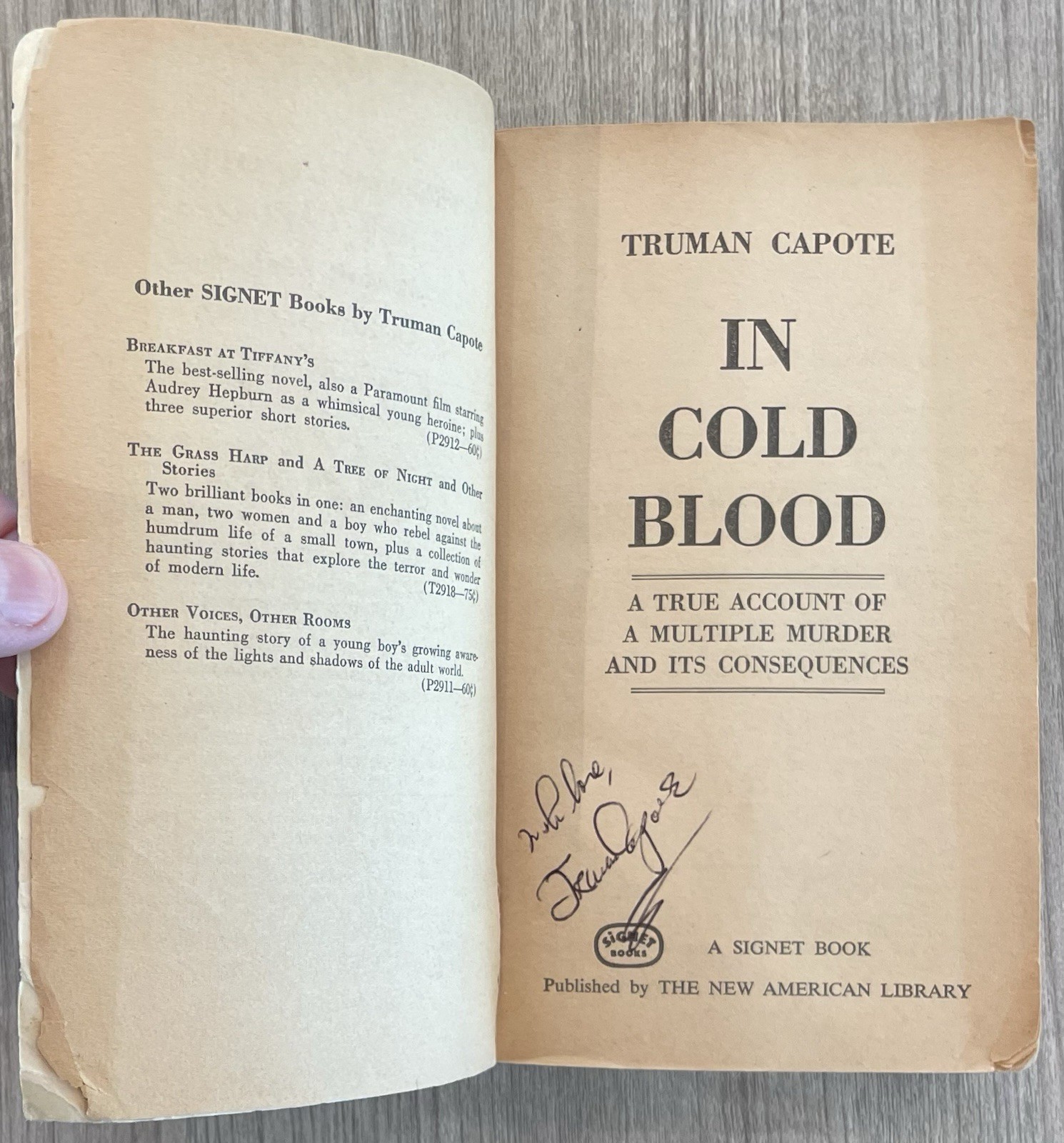 SIGNED (unauth) Truman Capote IN COLD BLOOD 1965 3rd Printing Paperback RARE