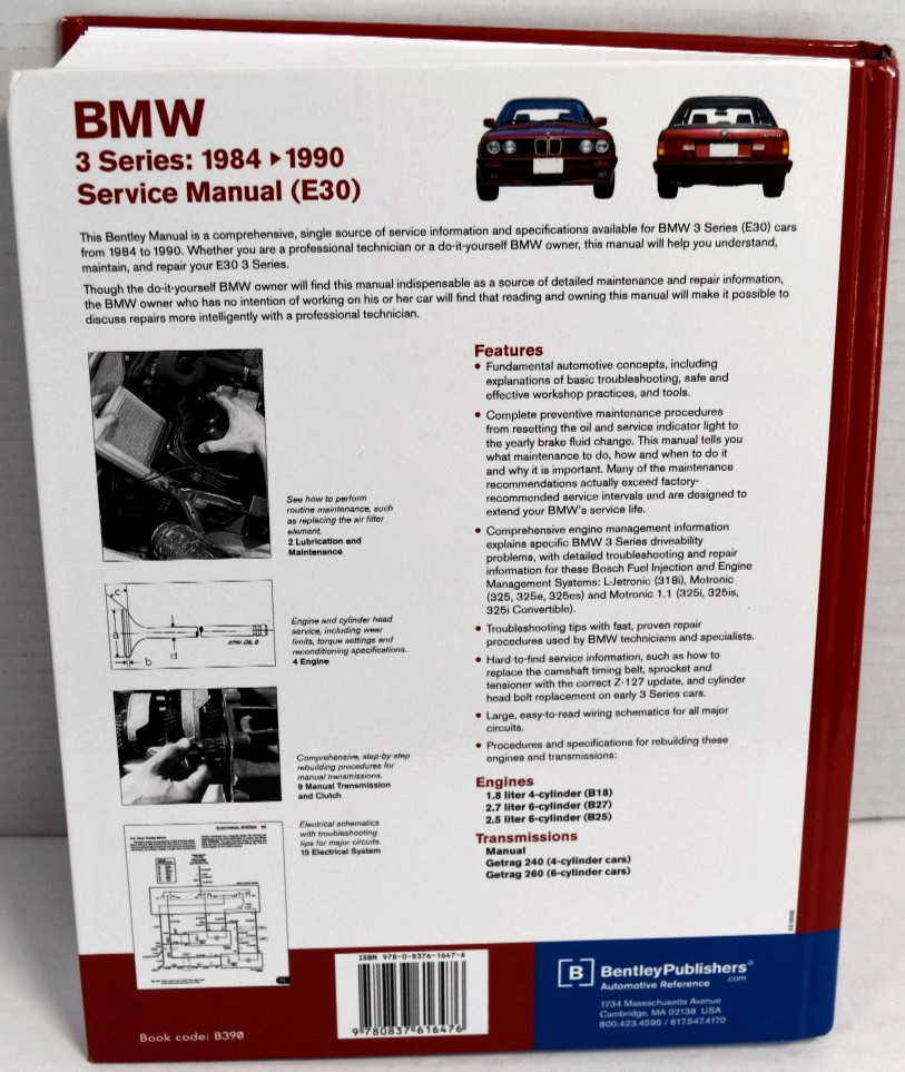 BMW 3 Series Service Manual 1984-1990 318i, 325 Series Bentley HB *VERY GOOD*