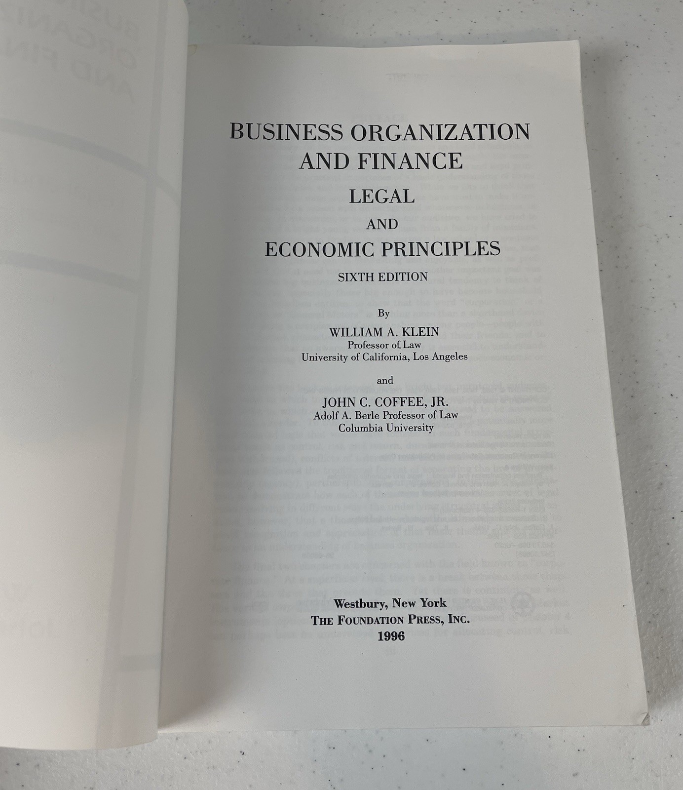 Business Organization and Finance: Legal and Economic Principles Sixth Edition