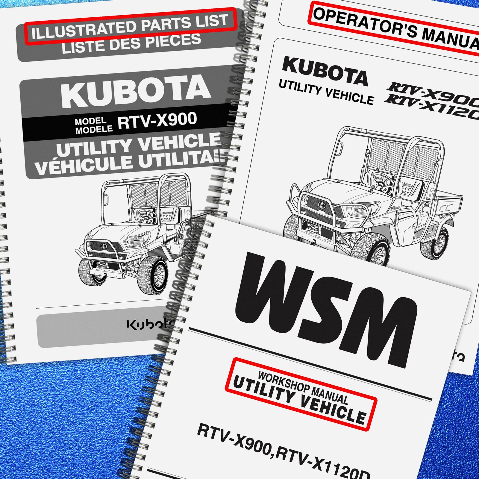 KUBOTA RTV-X900 BUNDLE: OPERATORS MANUAL , WORKSHOP MANUAL & PARTS MANUAL: 950 P