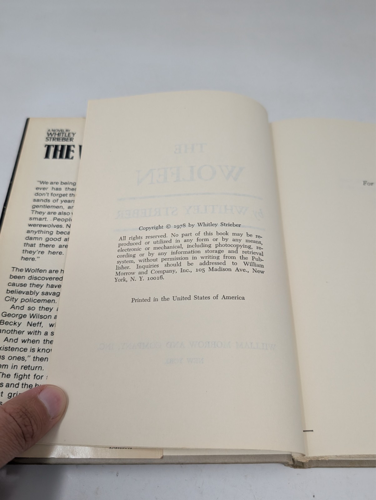 The Wolfen by Whitley Strieber 1978 Book Club Edition 1st HC Werewolf Horror VTG