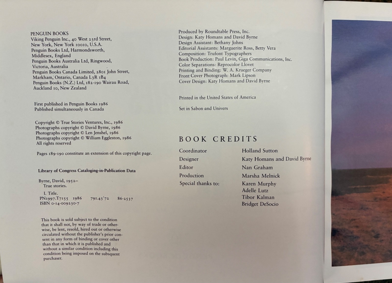 David BYRNE/True Stories/Autographed/Photography/1986/Pbk/Free Shipping