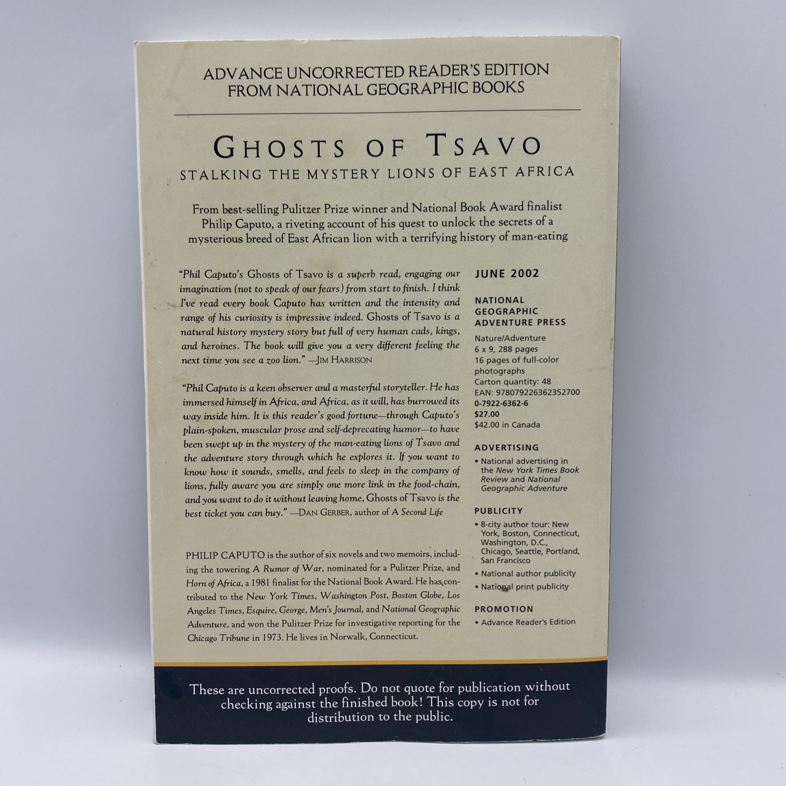 Rare Ghosts Of Tsavo by Philip Caputo Illustrated Paperback Advanced Reader 2002
