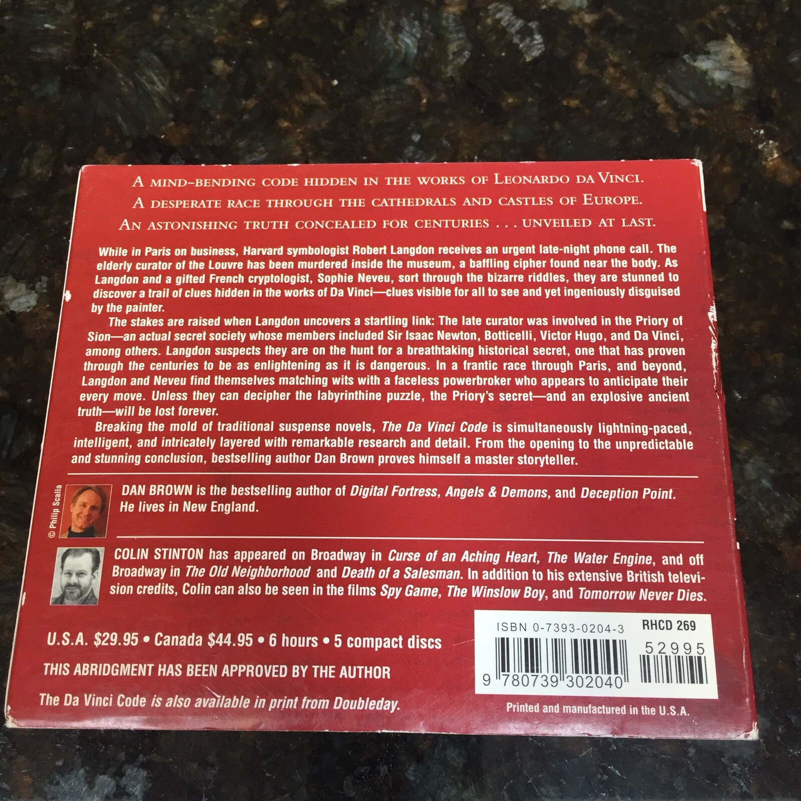 THE DA VINCI CODE – Audio Book by Dan Brown (5 Disc CD, Abridged) 6 hours