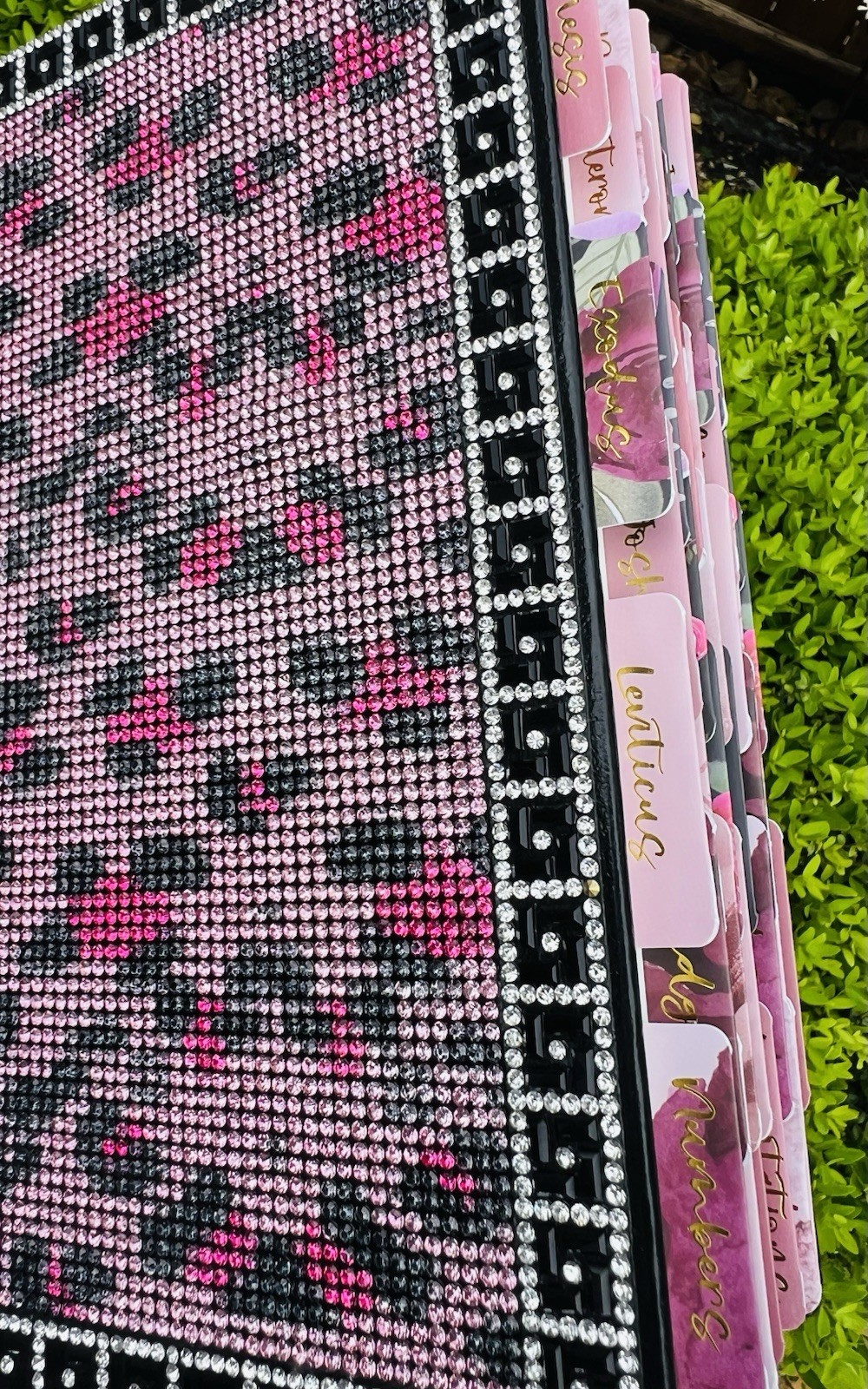 Pink Bling KJV Journaling Bible Crystal Stones Animal Print with Floral Rose Tab