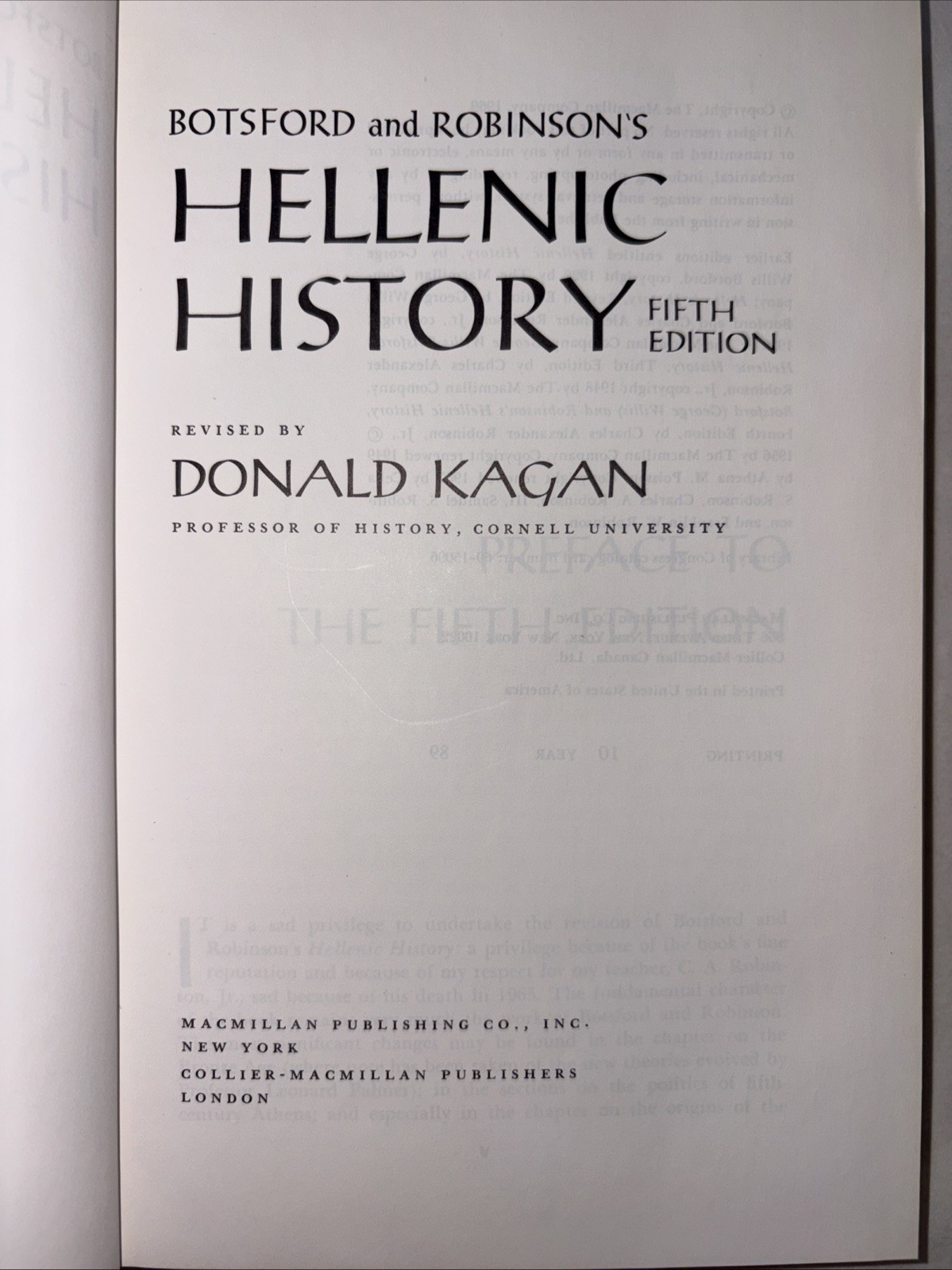 BOTSFORD AND ROBINSON’S HELLENIC HISTORY By Donald Kagan – Hardcover 1989