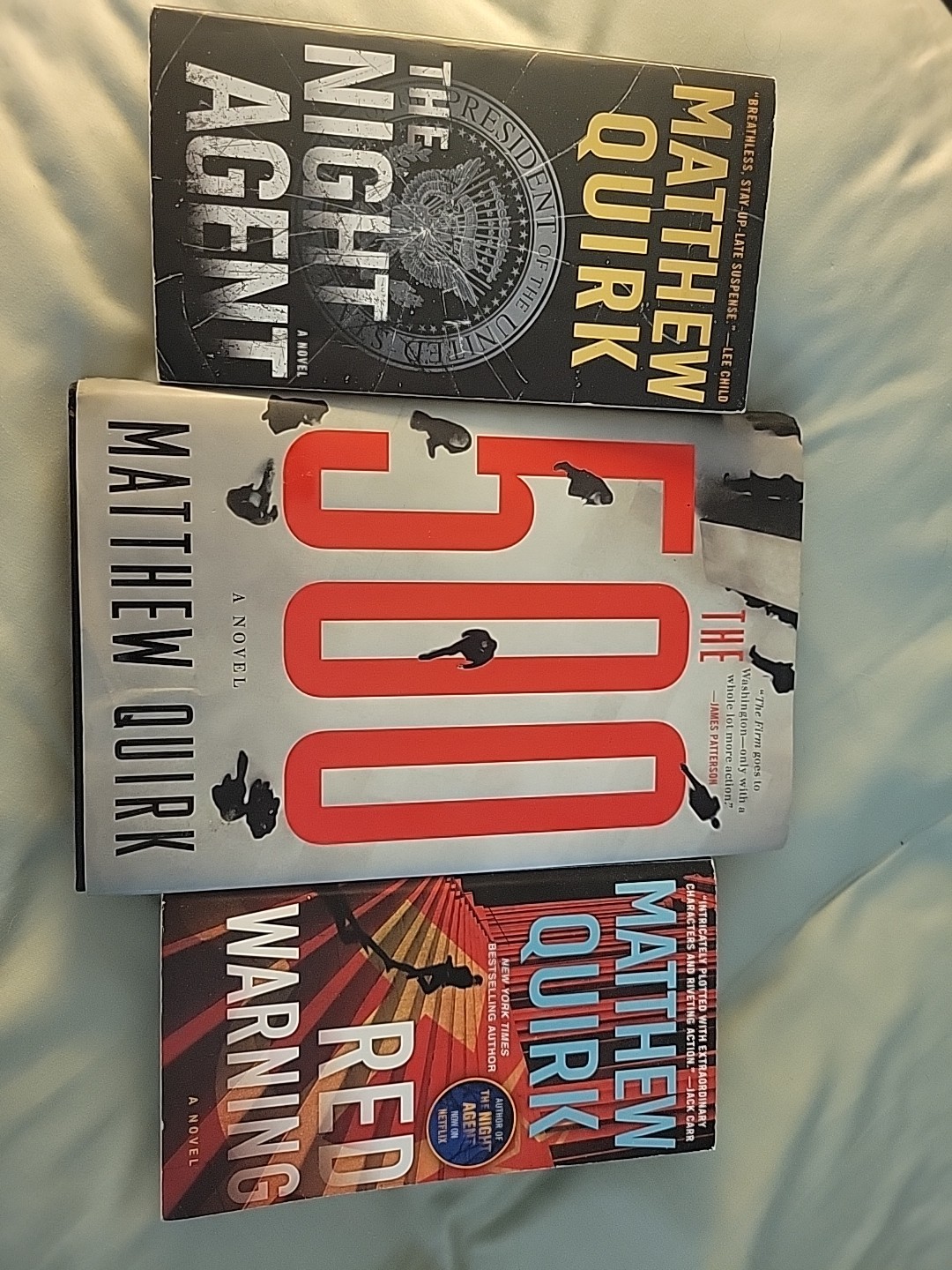 Matthew Quirk Book Lot Of 3 Night Agent PB, The 500 HB, Red Warning PB