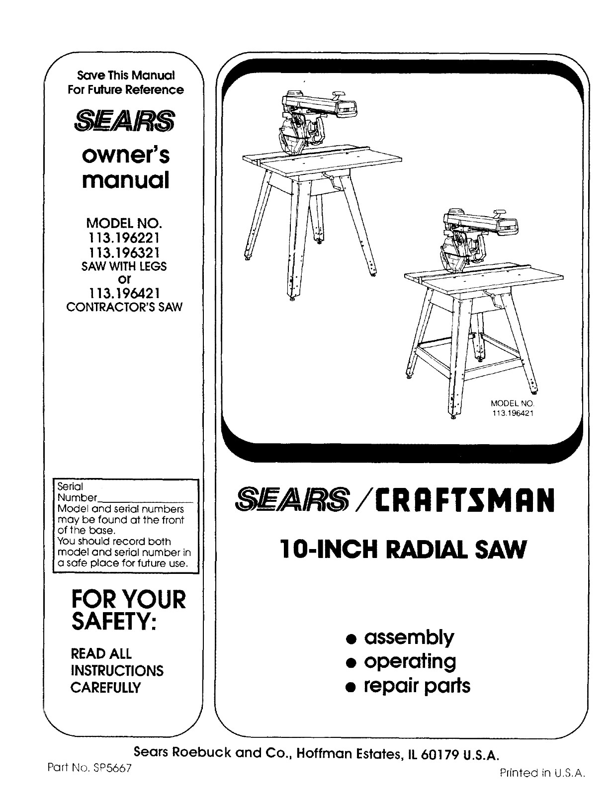 Sears Craftsman 113.196221 113.196321 113.196421 Instruction Manual: 80 Pages