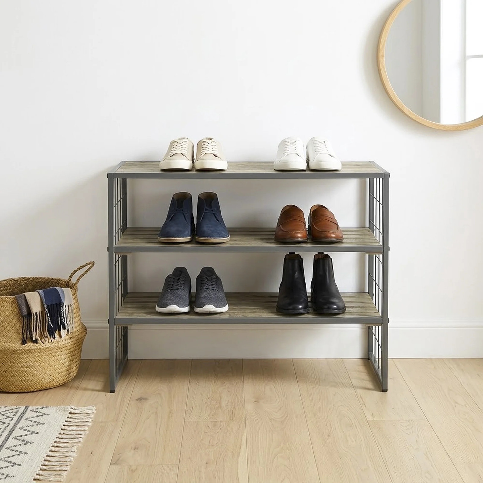 Better Homes & Gardens Farmhouse 3 Tier Shoe Rack Storage Organizer, Gray