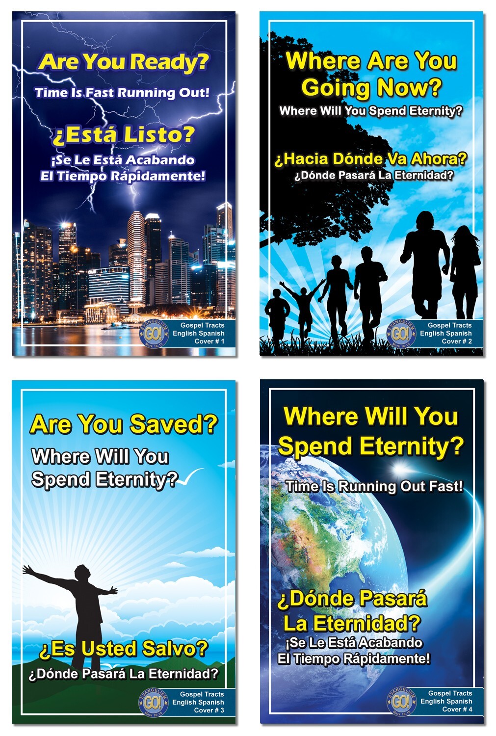 200 Full-Color Gospel Bible Tracts in English & Spanish | 4 Assorted Covers