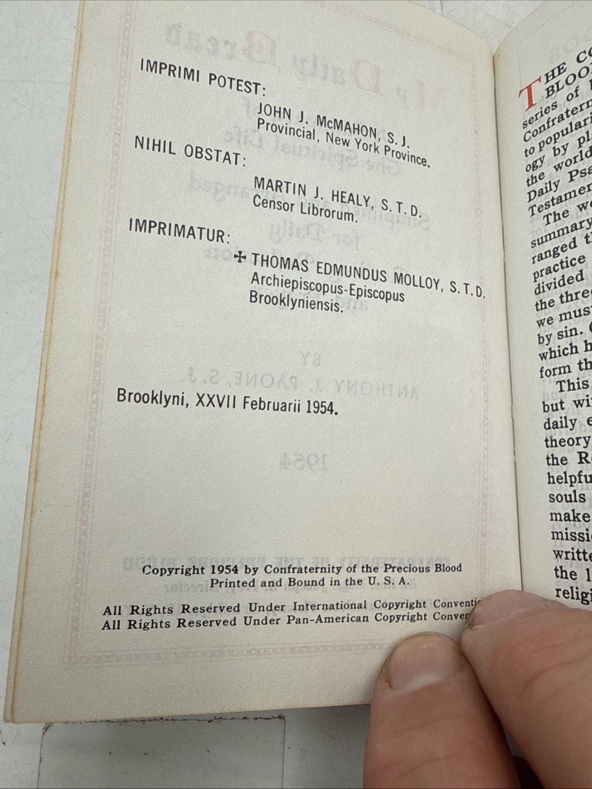 My Daily Bread Anthony J Paone 1954 Confraternity of the Precious Blood VTG