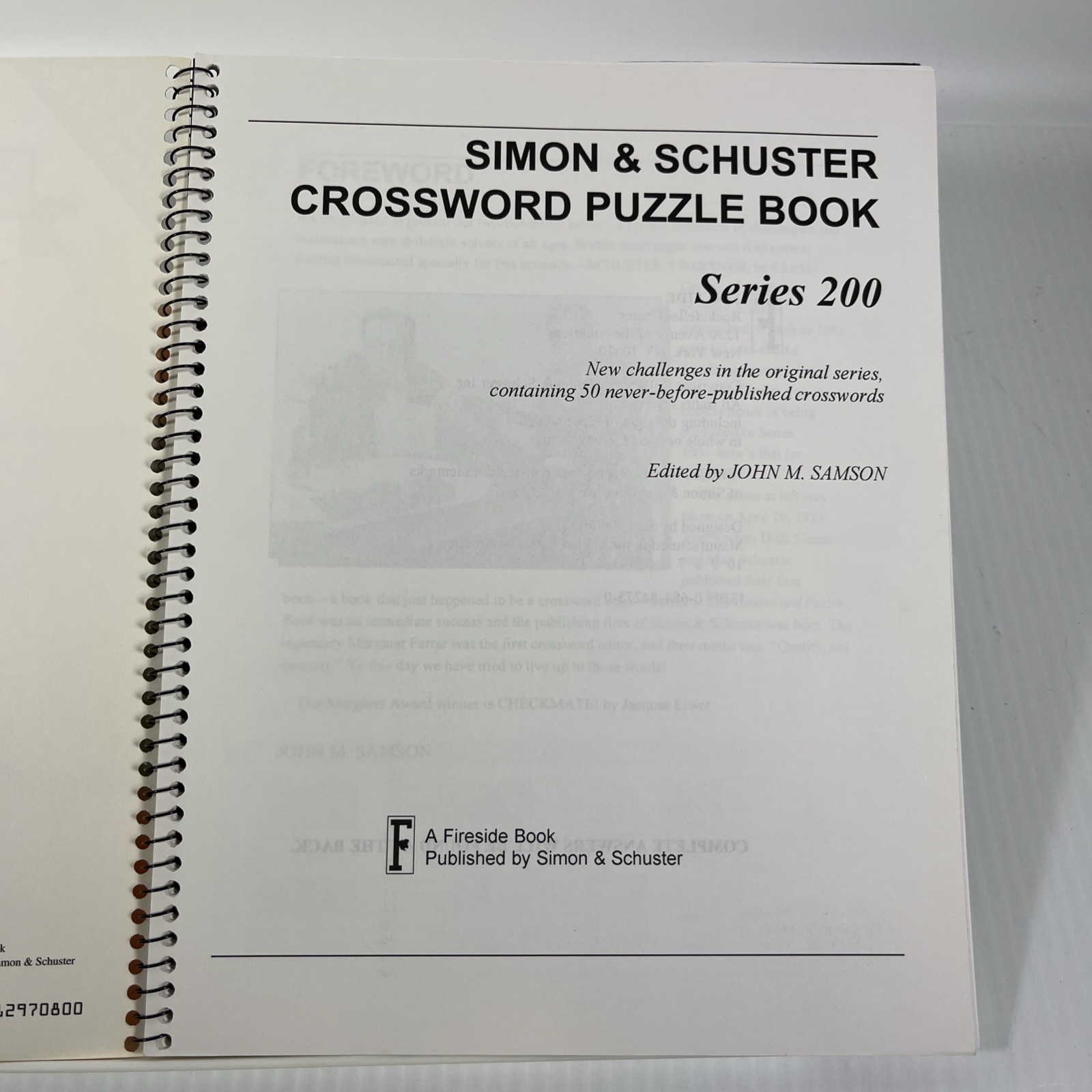 Simon & Schuster Crossword Puzzle Book By John M. Samson Spiral Bound 1997